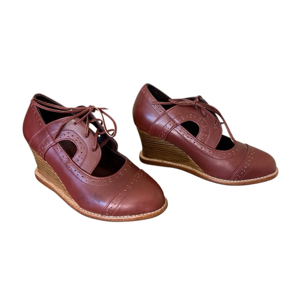 Bali Elf Stockholm Oxford leather wedges vintage brown lace up size 8.5 fits 7.5